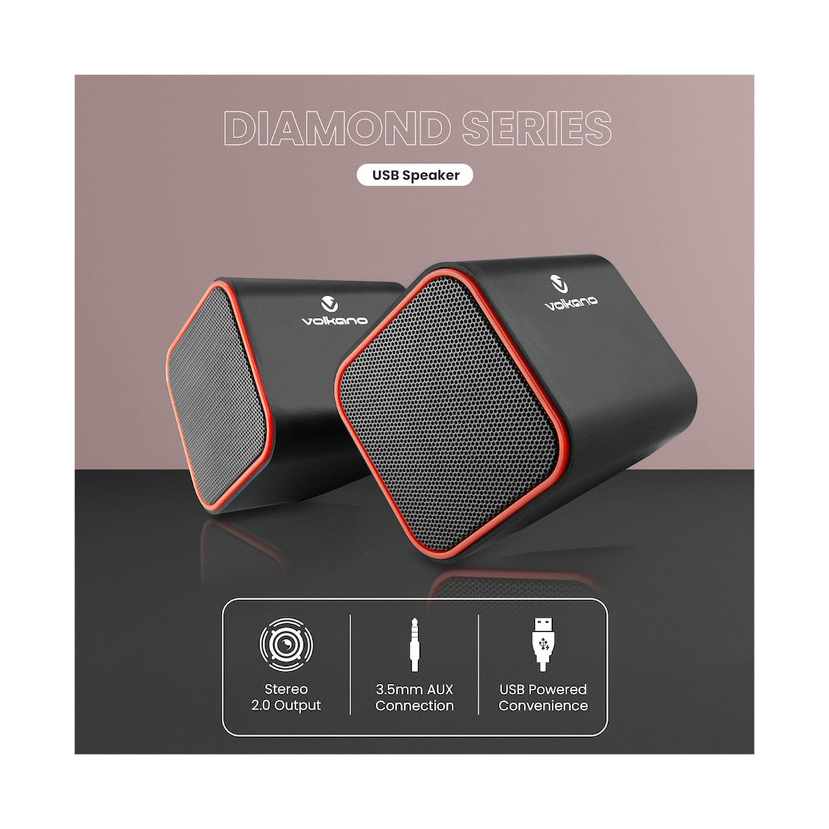 Volkano Diamond Series USB Speaker - Red
