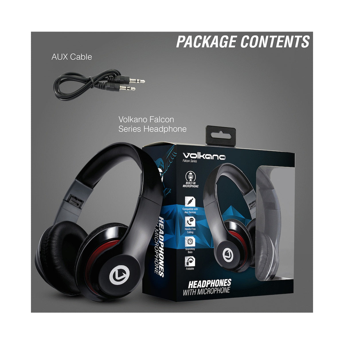 Volkano Falcon Headphones with Microphone - Black