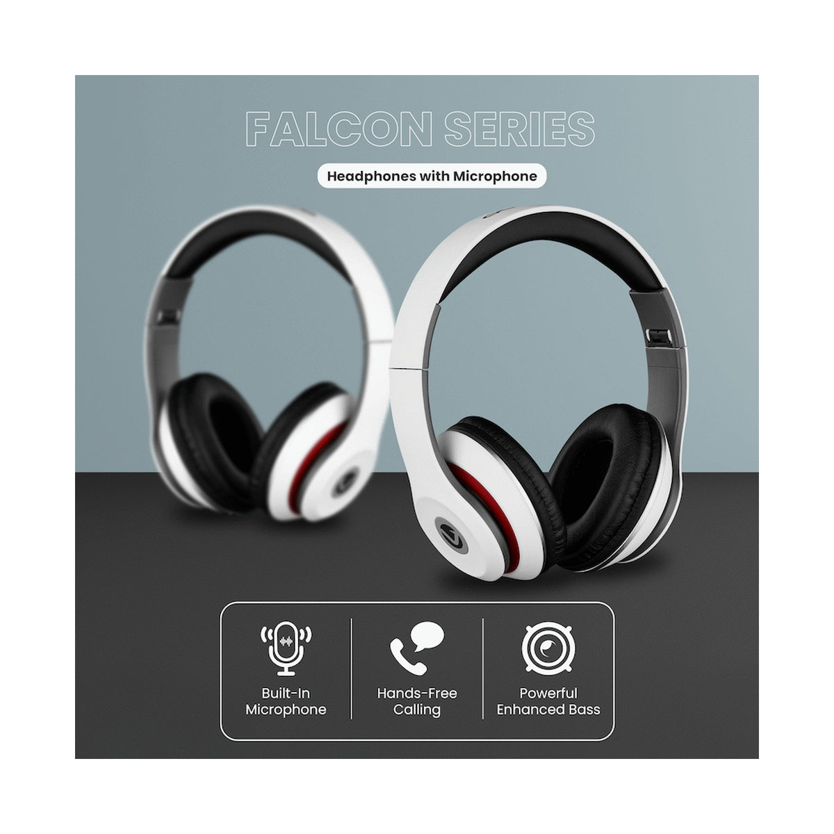 Volkano Falcon Series Headphones with Microphone - White