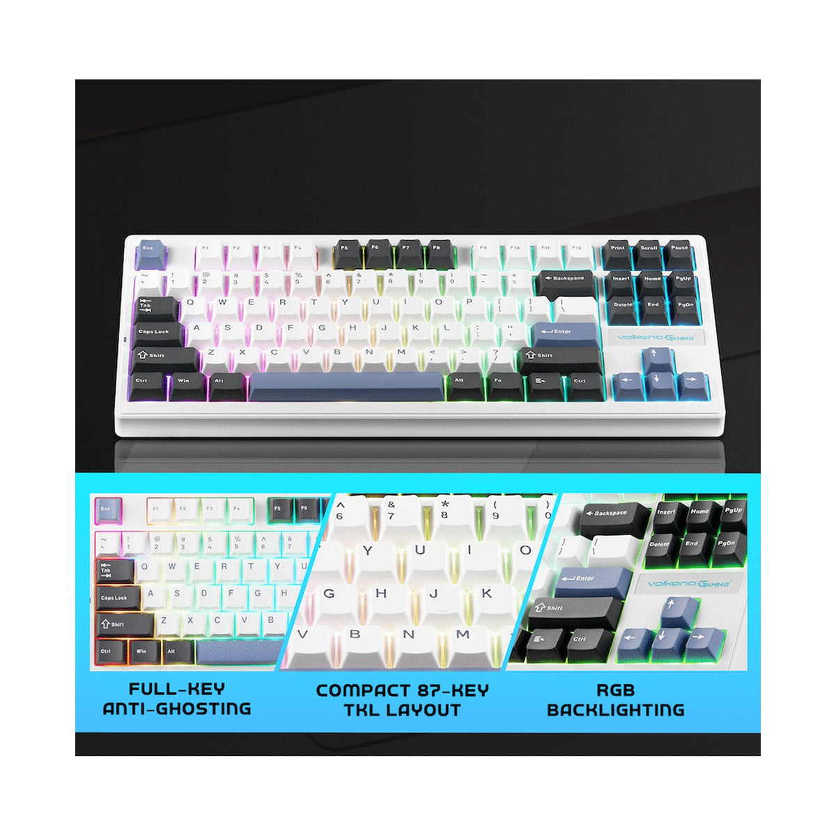 Volkano Gaming Obsidian X1 TKL Mechanical Tri-mode keyboard with Red switches