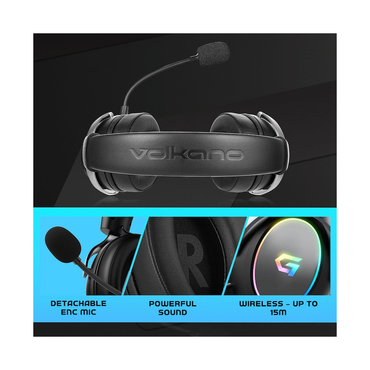 Volkano gaming Helm X1 Pro Wireless Gaming headphone with Tri-mode and ENC mic