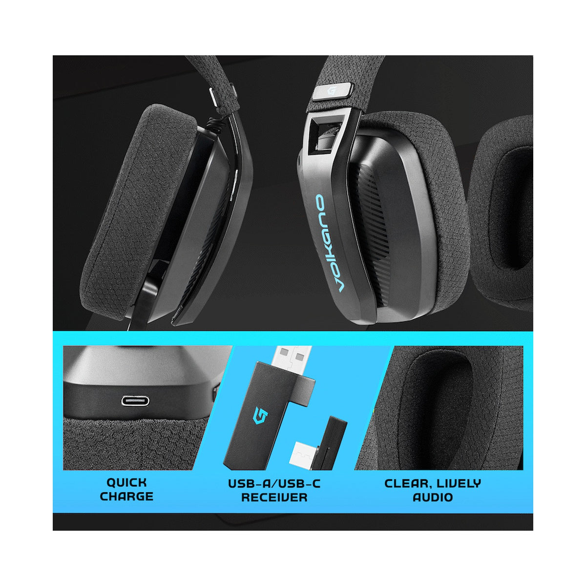 Volkano gaming Eclipse X1 Tri-mode Ultra Lightweight Gaming Headphone - Black