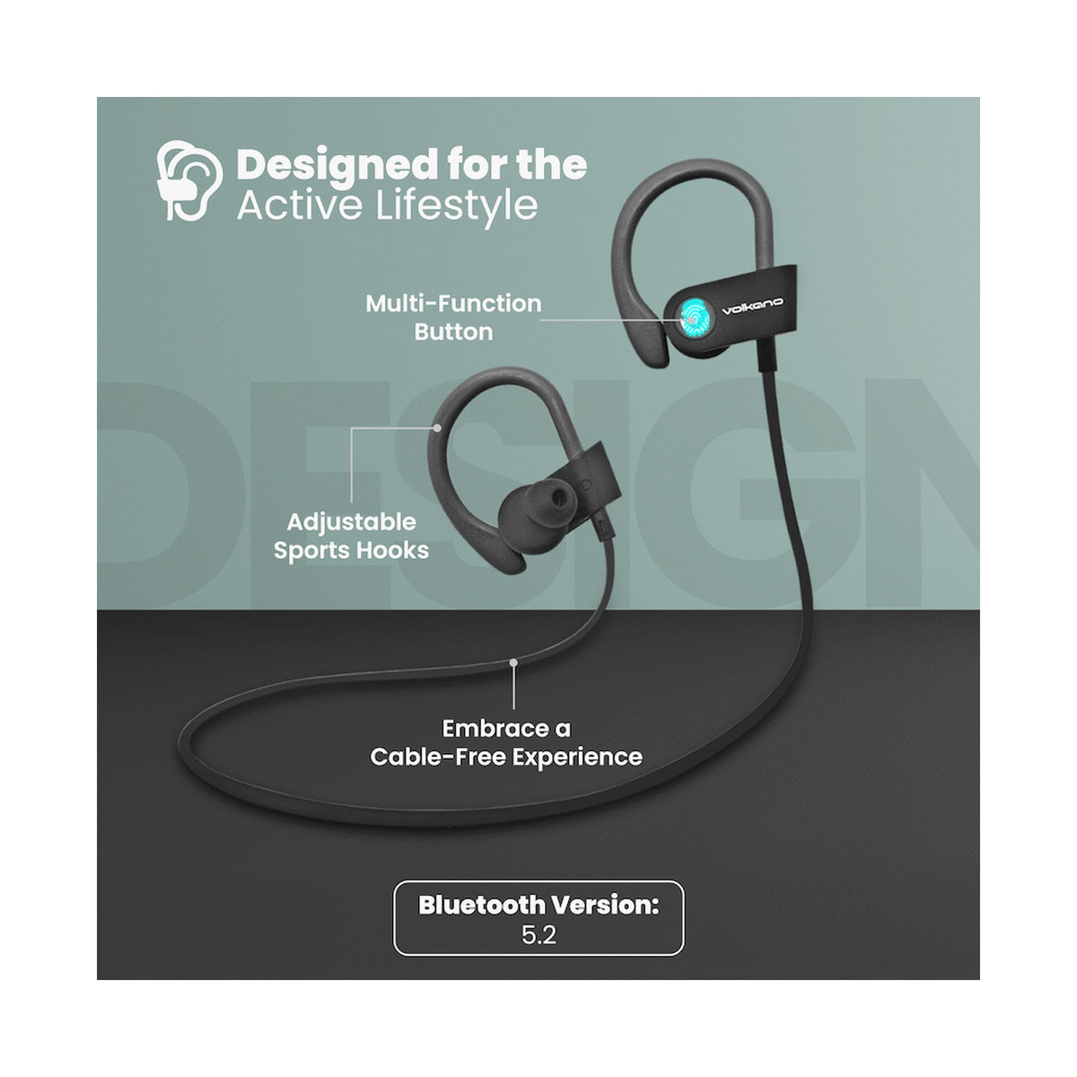 Volkano Race Series Bluetooth Sport Earhook Earphones - Black