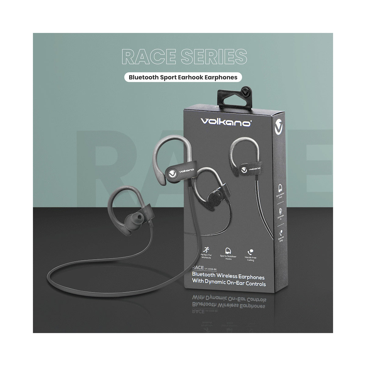 Volkano Race Series Bluetooth Sport Earhook Earphones - Black