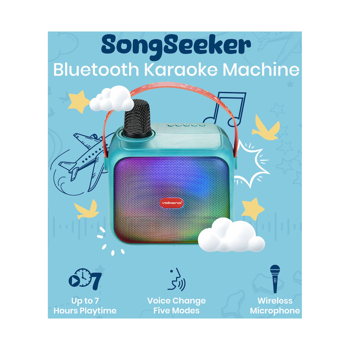 Volkano Kids SongSeeker Bluetooth Karaoke Machine with Wireless BT Microphone