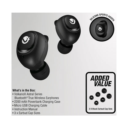 VolkanoX Astral Series True Wireless Earphones with Power Bank Charging Case - Black