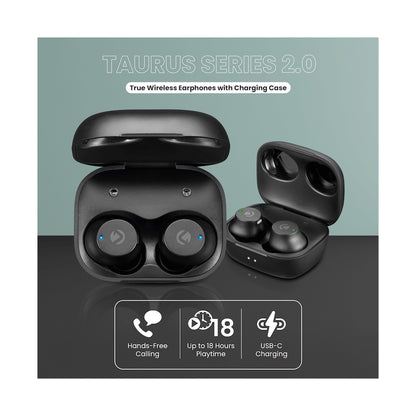Volkano Taurus Series 2.0 True Wireless Earphones with Charging Case - Black