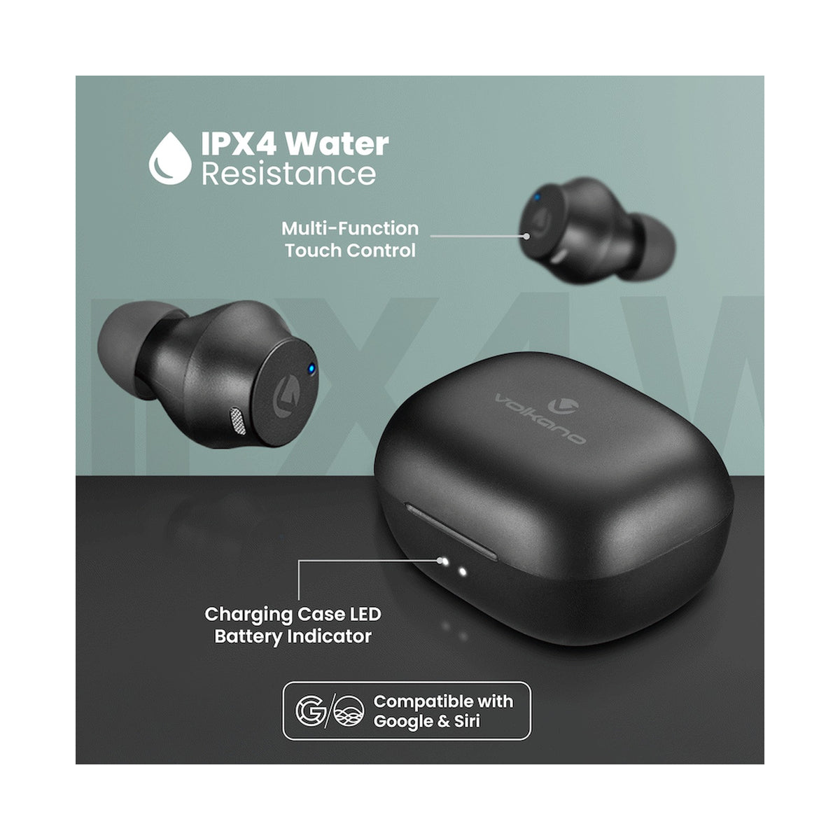 Volkano Taurus Series 2.0 True Wireless Earphones with Charging Case - Black