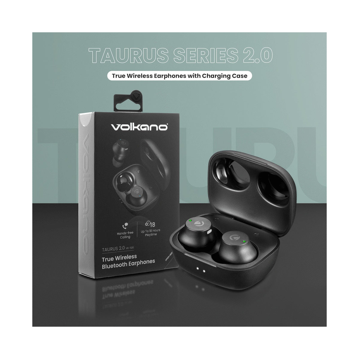 Volkano Taurus Series 2.0 True Wireless Earphones with Charging Case - Black
