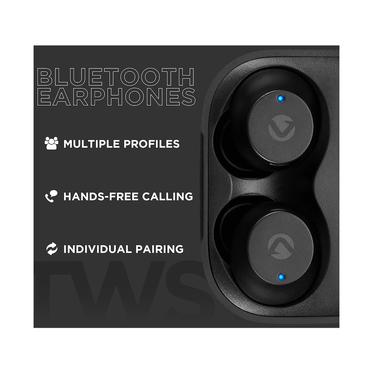 Volkano Taurus Series 2.0 True Wireless Earphones with Charging Case - Black