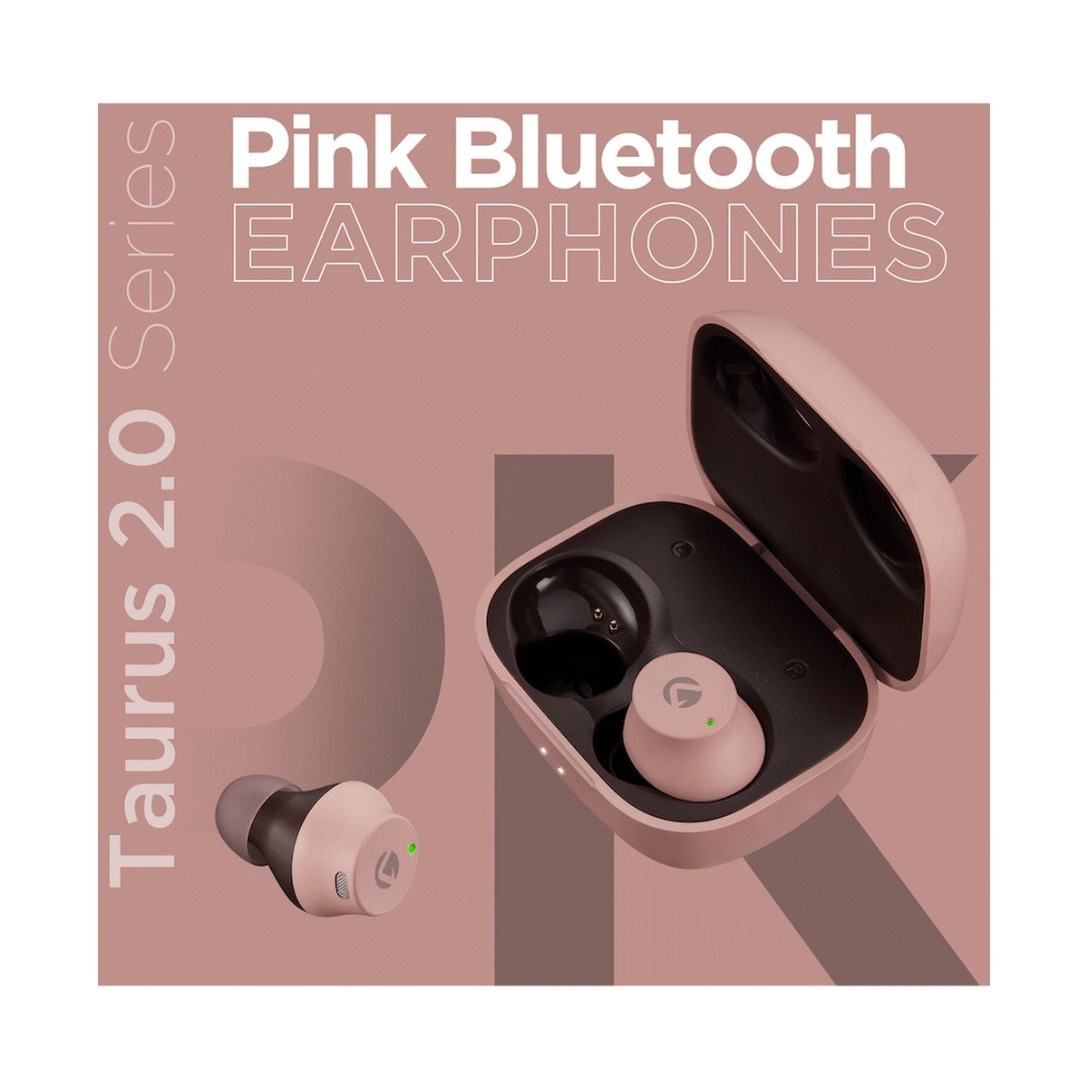 Volkano Taurus Series 2.0 True Wireless Earphones with Charging Case - Pink