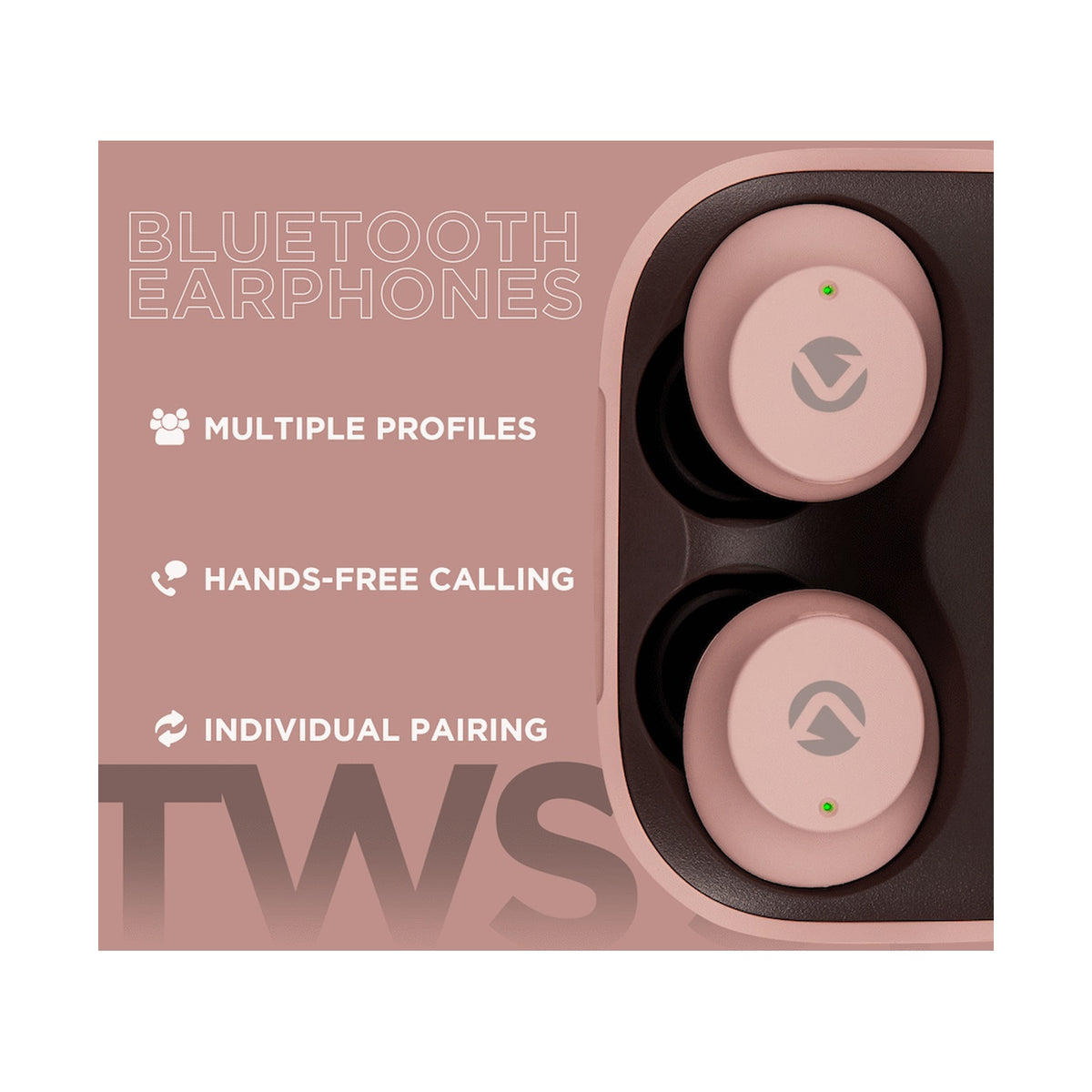 Volkano Taurus Series 2.0 True Wireless Earphones with Charging Case - Pink