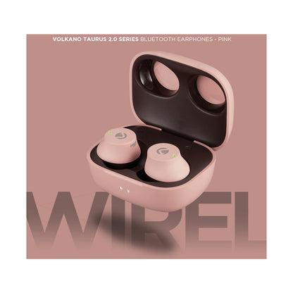 Volkano Taurus Series 2.0 True Wireless Earphones with Charging Case - Pink