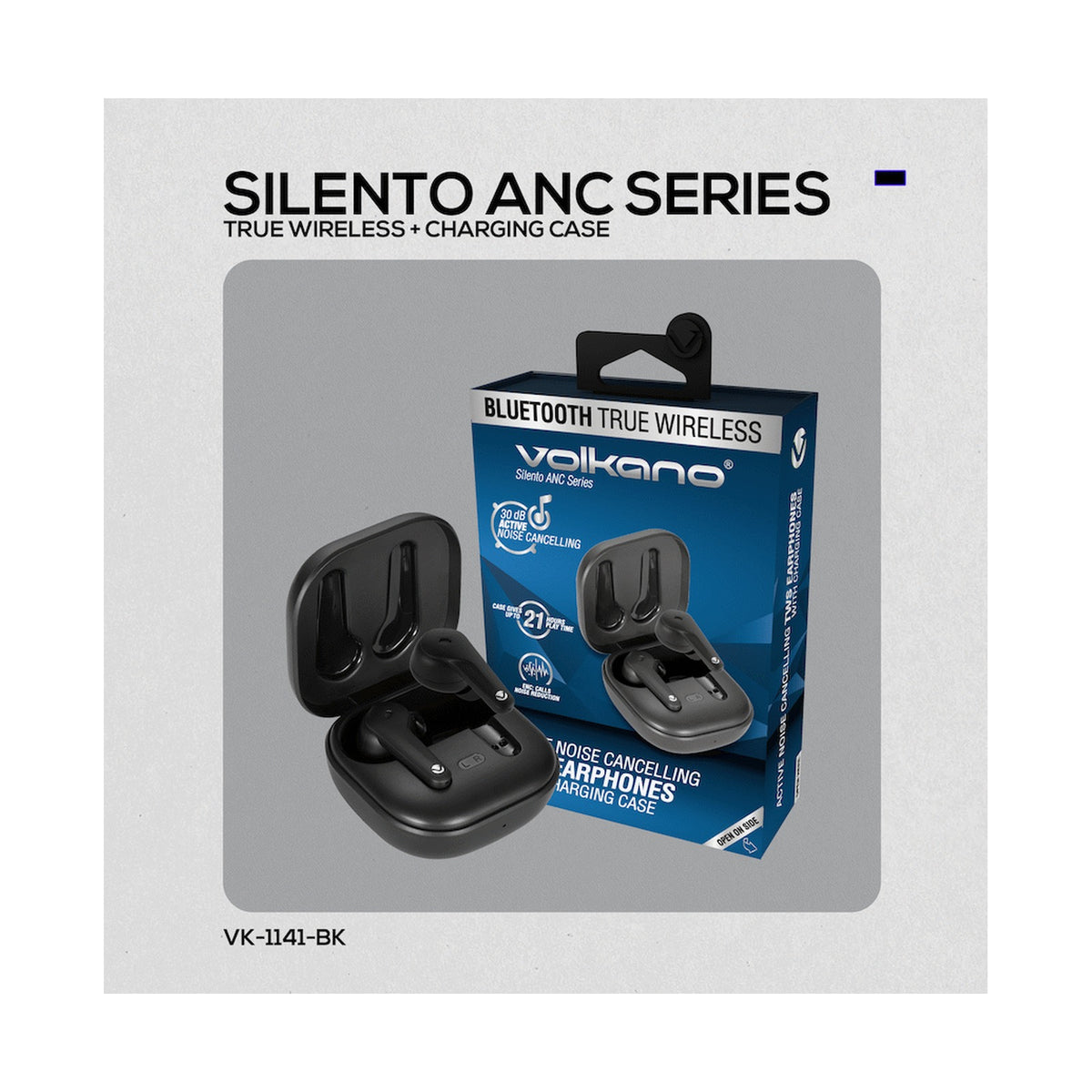 Volkano Silento ANC Series True Wireless + Charging Case - Black