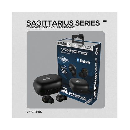 Volkano Sagittarius Series TWS Earphones + Charging Case - Black