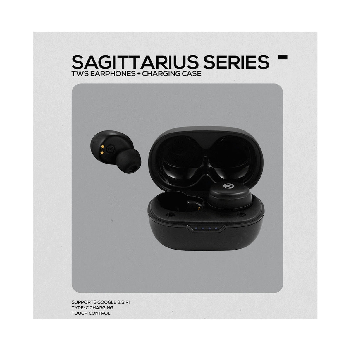 Volkano Sagittarius Series TWS Earphones + Charging Case - Black