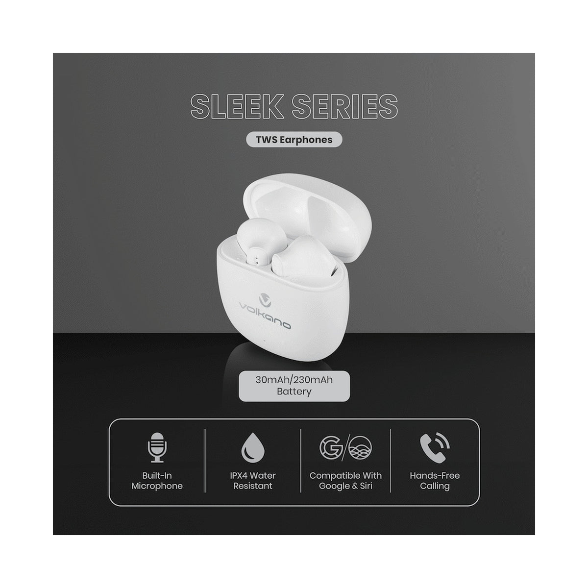 Volkano Sleek Series TWS Earphones - White