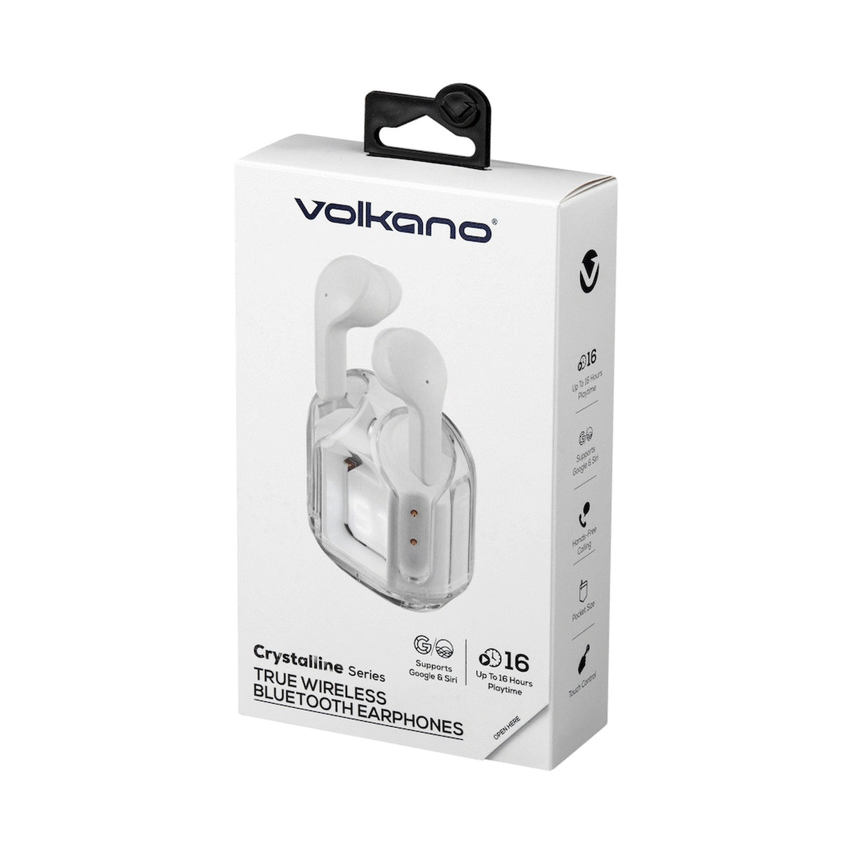 Volkano Crystalline Series TWS Earphone - White - Hardbox