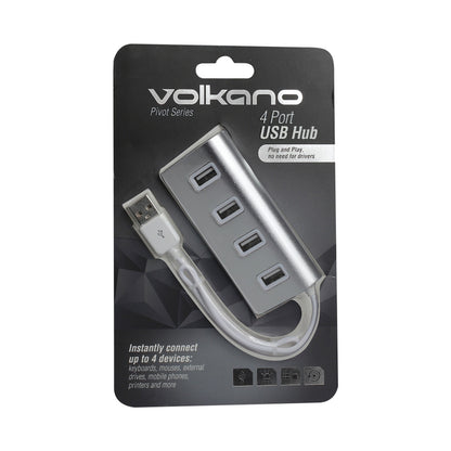 Volkano Pivot series 4 port USB Hub - silver