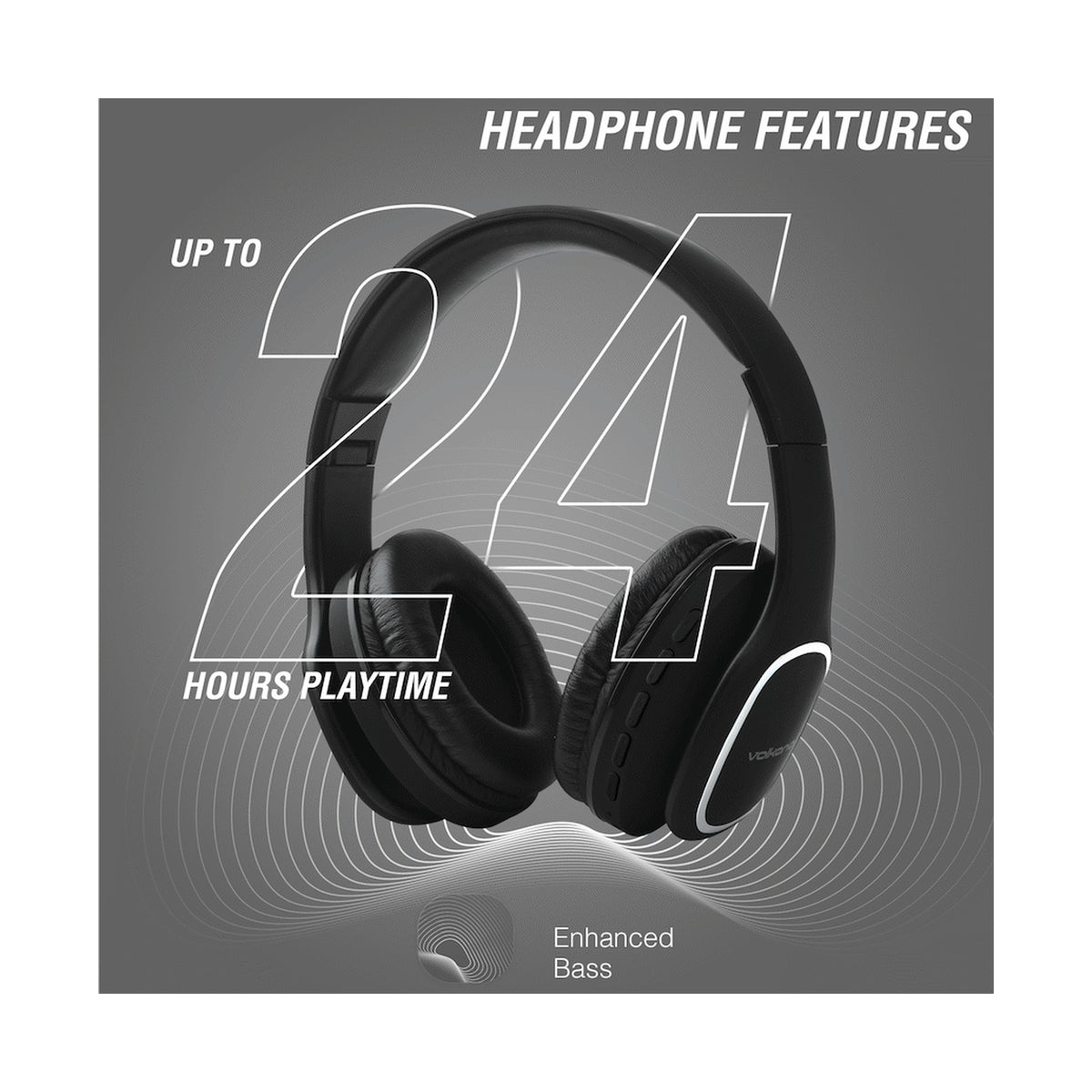 Volkano Phonic Series Bluetooth Full Size Headphones - Black