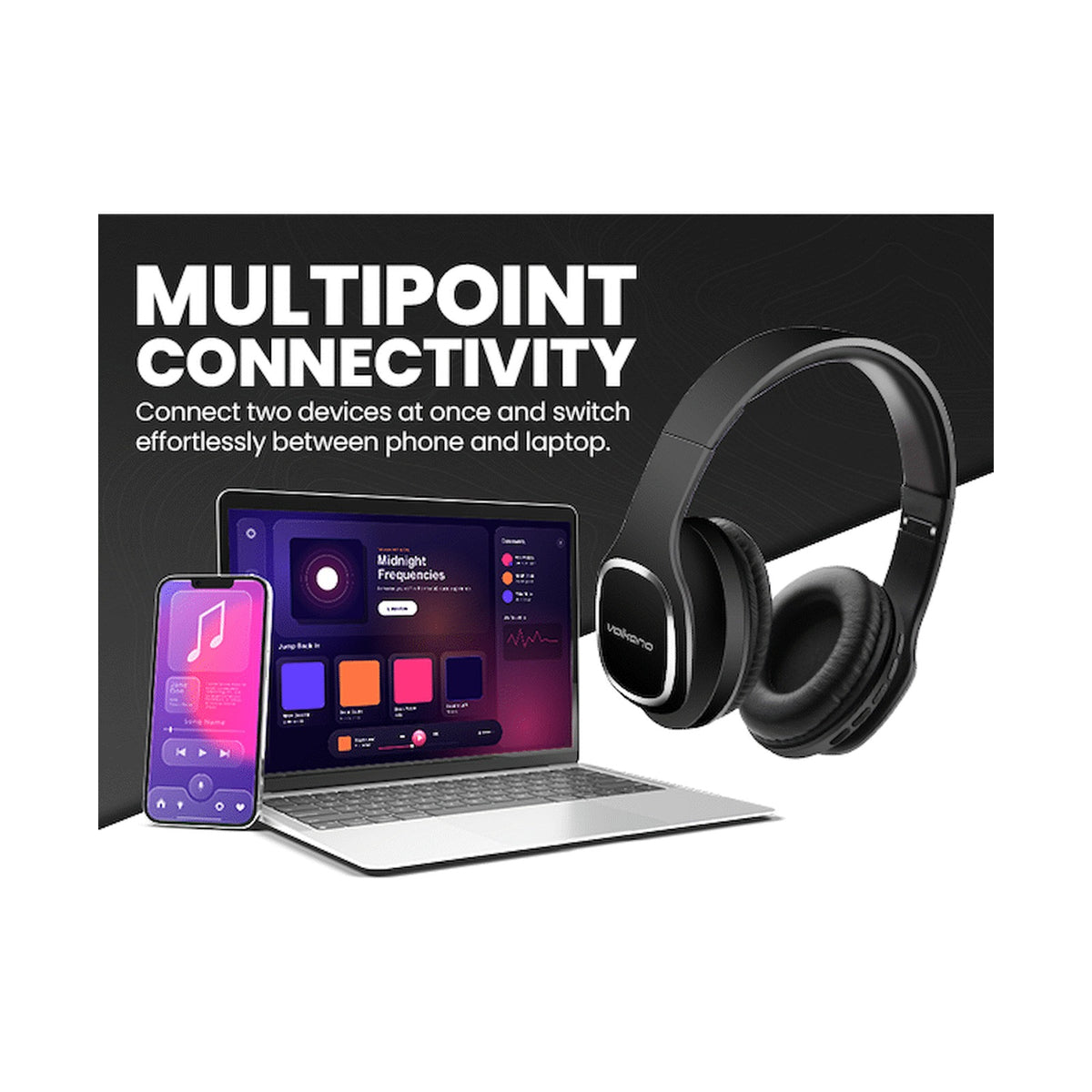 Volkano Phonic Series Bluetooth Full Size Headphones - Black