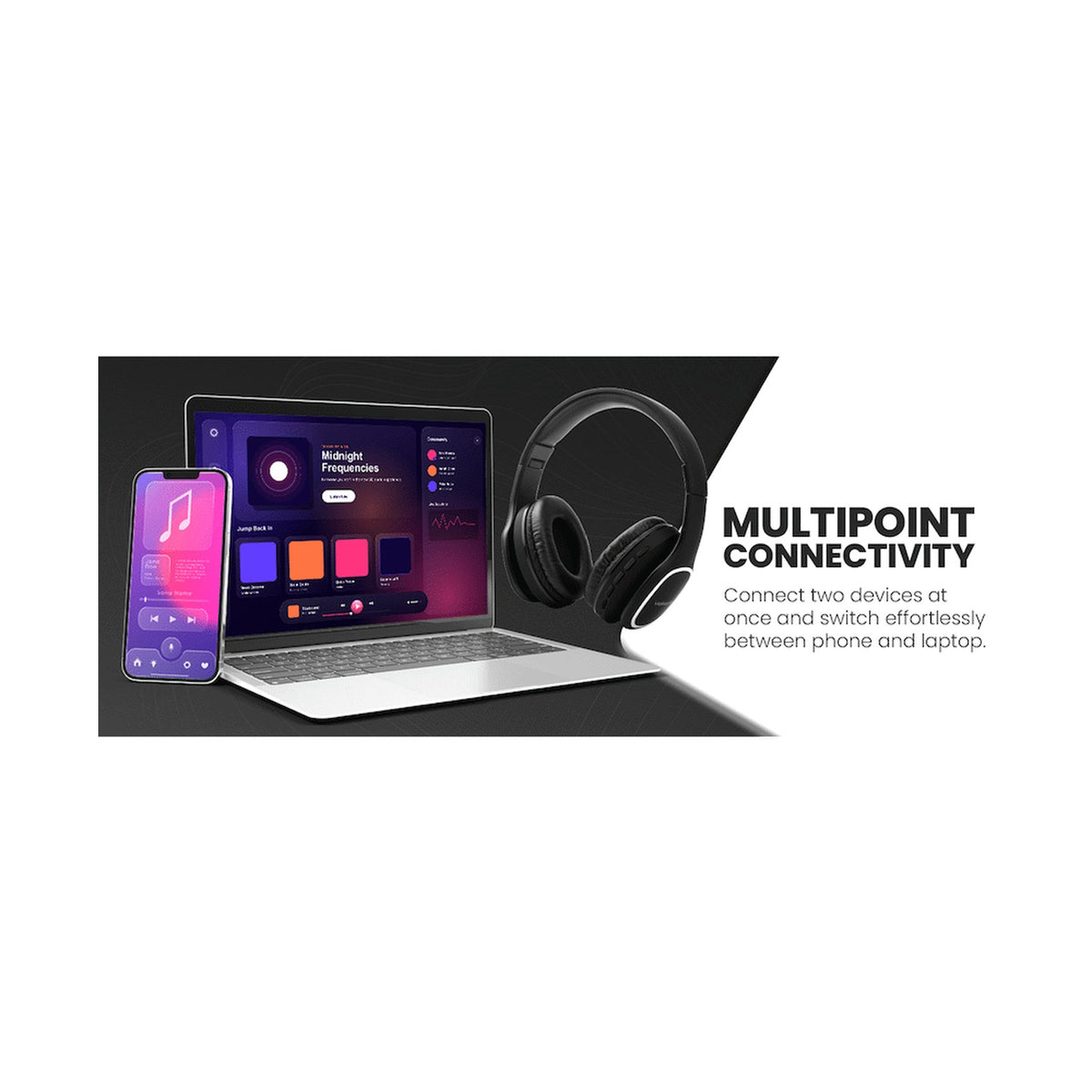 Volkano Phonic Series Bluetooth Full Size Headphones - Black