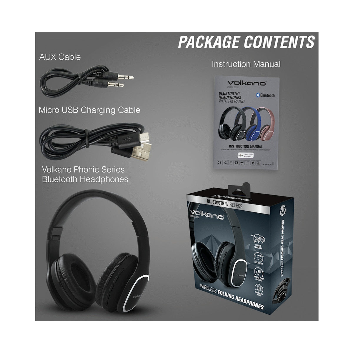 Volkano Phonic Series Bluetooth Full Size Headphones - Black