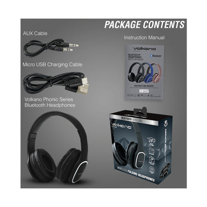 Volkano Phonic Series Bluetooth Full Size Headphones - Black