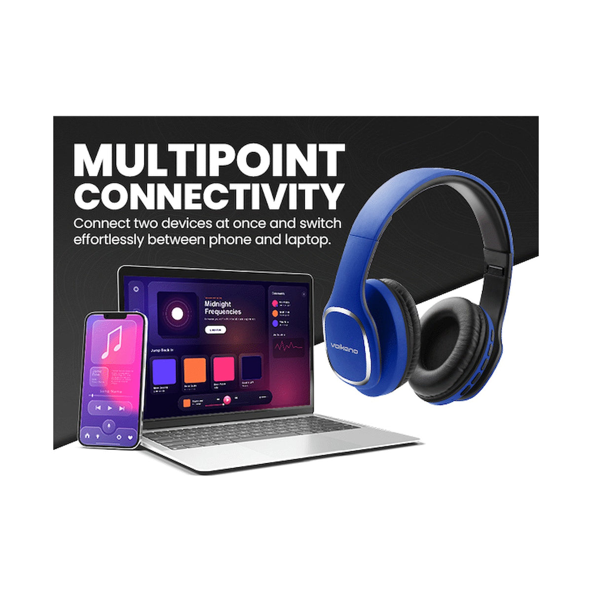 Volkano Phonic Series Bluetooth Full Size Headphones - Blue