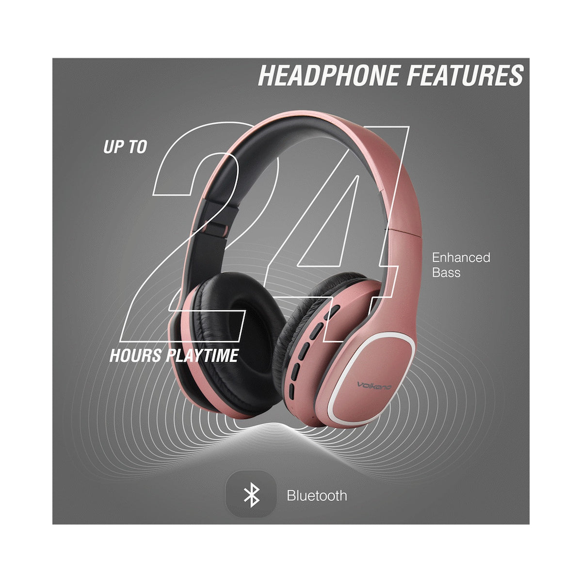 Volkano Phonic Series Bluetooth Full-Size Headphones - Rose Gold