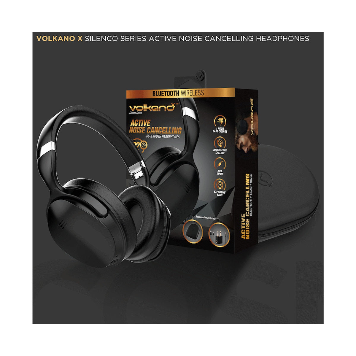 VolkanoX Silenco Series Active Noise-Cancelling Bluetooth Headphones - Black
