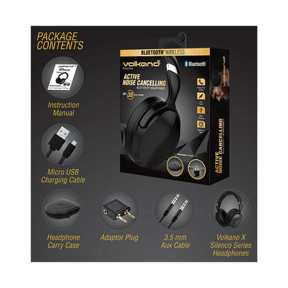 VolkanoX Silenco Series Active Noise-Cancelling Bluetooth Headphones - Black
