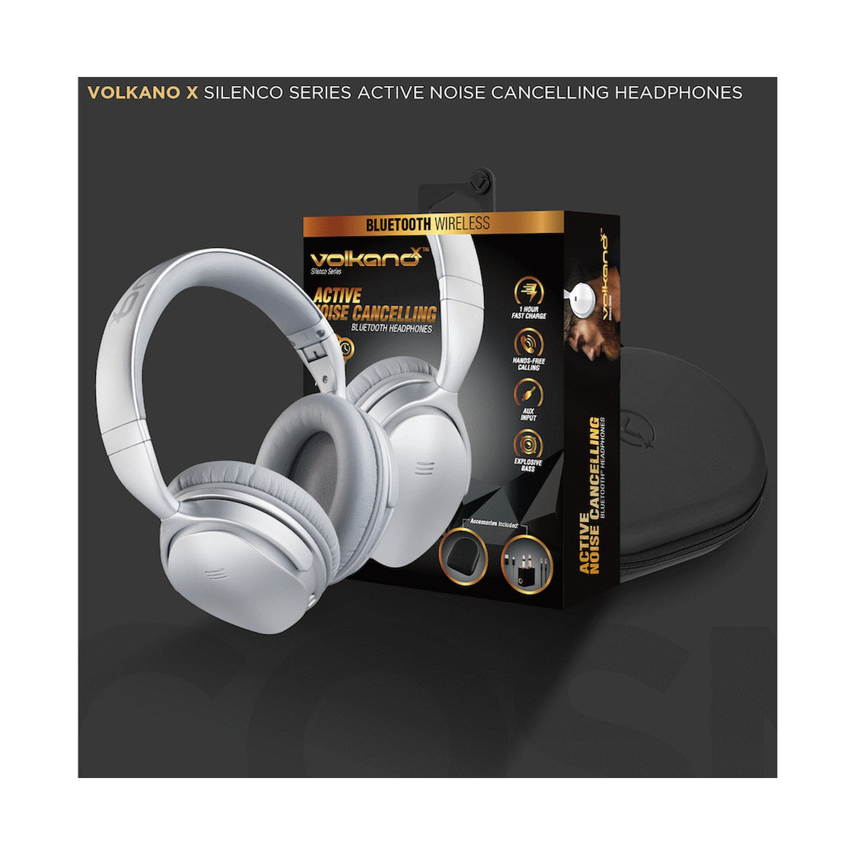 VolkanoX Silenco Series Active Noise Cancelling Bluetooth Headphones - Silver