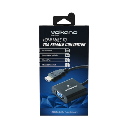Volkano Annex Series HDMI Male to VGA Female Converter, 10cm Cable, with Sound
