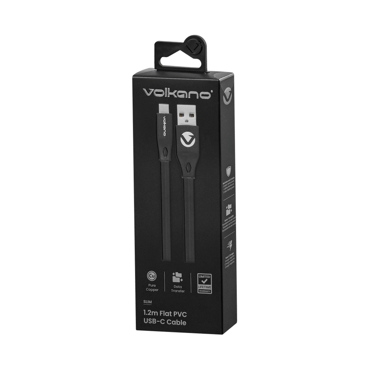 Volkano Slim Series Flat PVC Type-C Cable 1.2m - Black