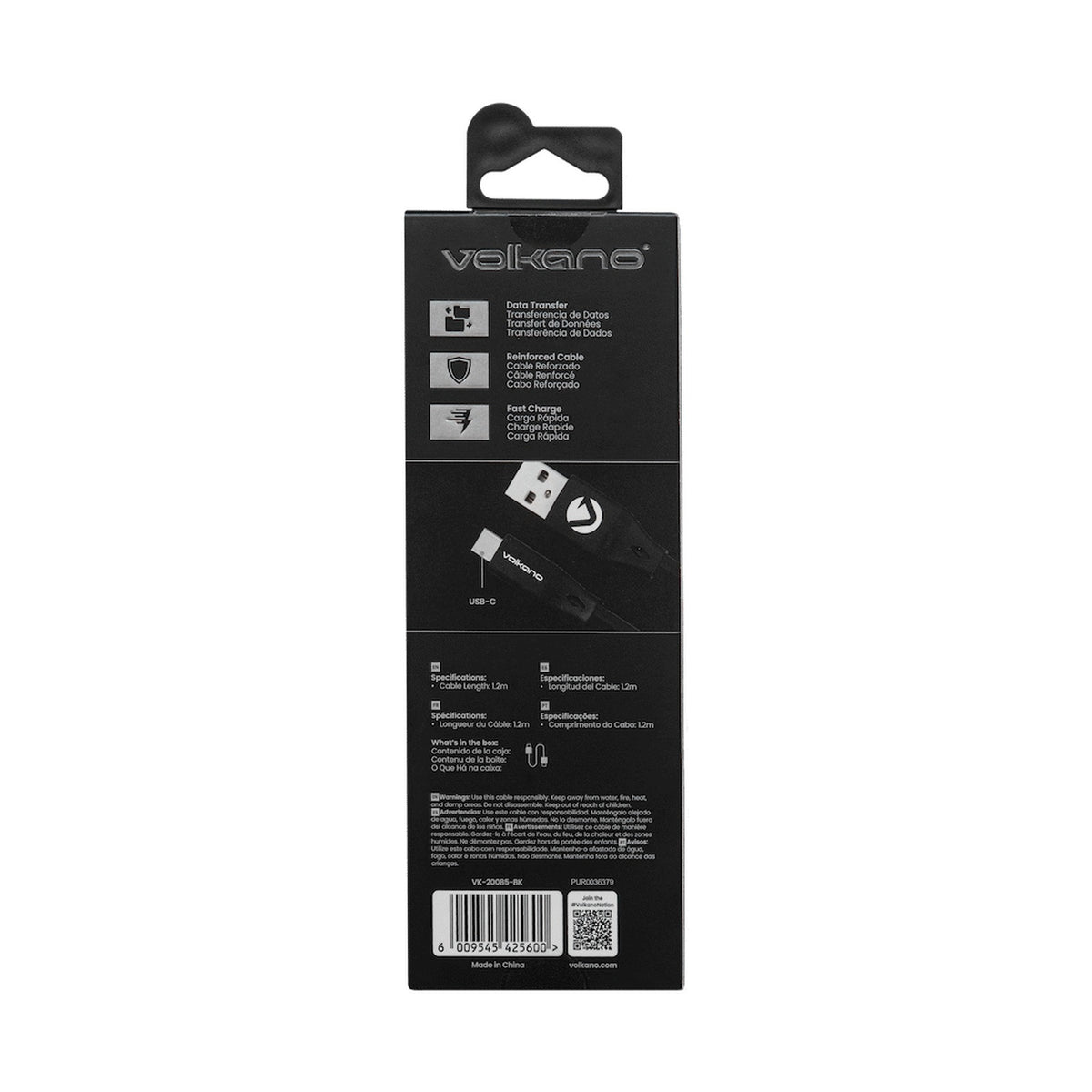 Volkano Slim Series Flat PVC Type-C Cable 1.2m - Black