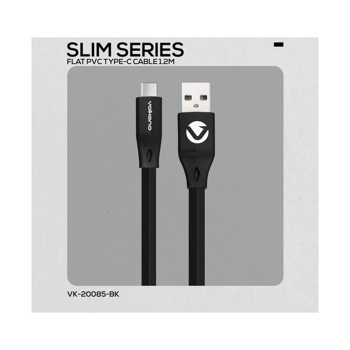 Volkano Slim Series Flat PVC Type-C Cable 1.2m - Black
