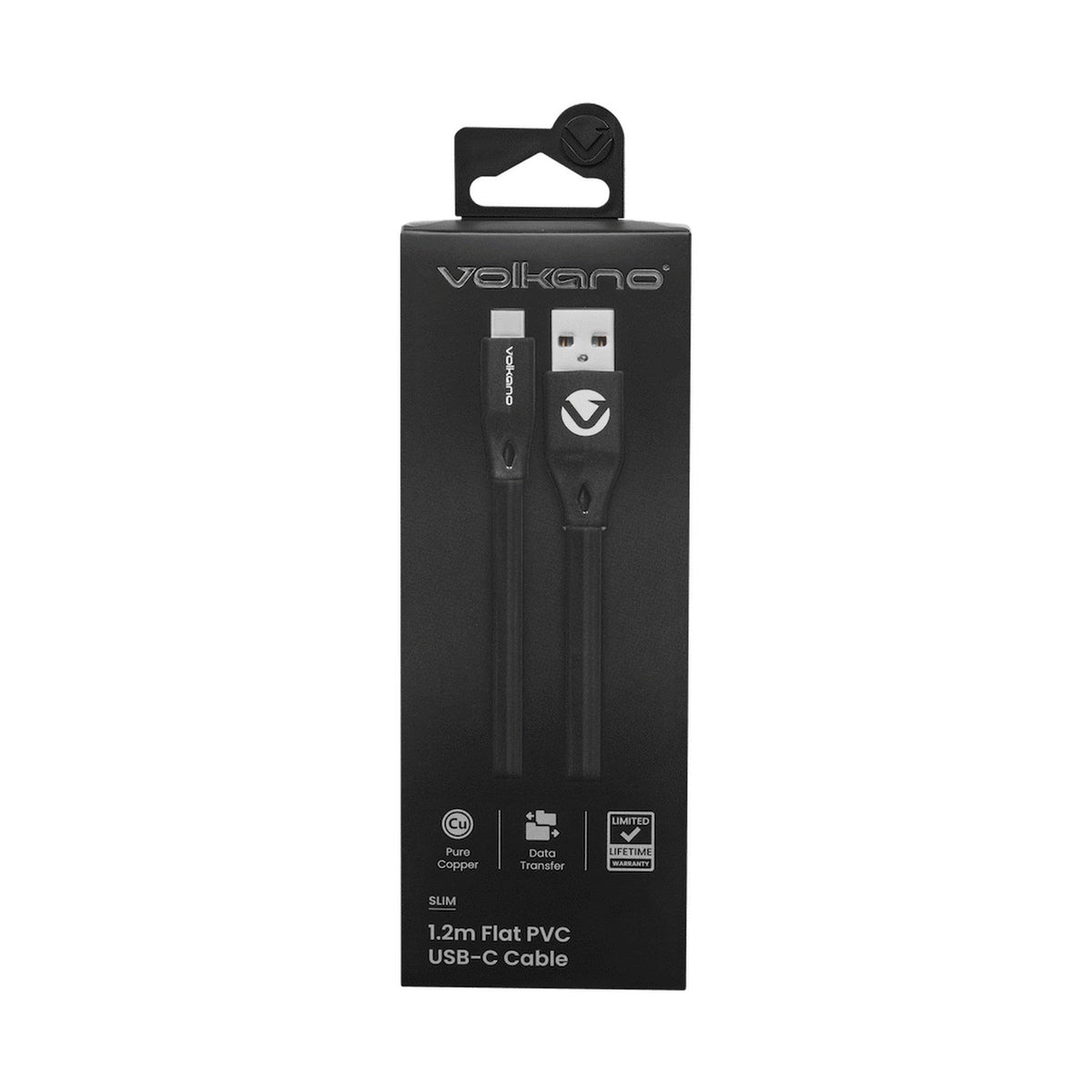 Volkano Slim Series Flat PVC Type-C Cable 1.2m - Black