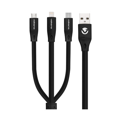 Volkano Slim Series Flat PVC 3-in-1 (Type-C / Lightning / Micro) Cable 30W 1m- Black