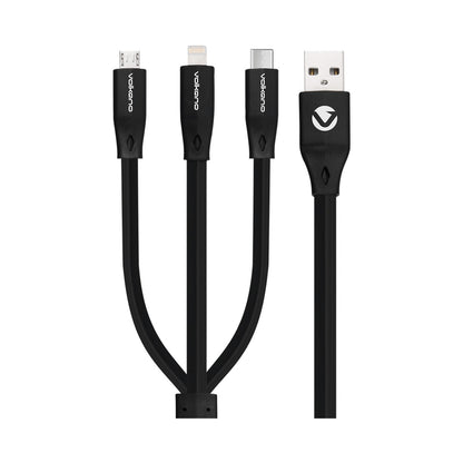 Volkano Slim Series Flat PVC 3-in-1 (Type-C / Lightning / Micro) Cable 30W 1m- Black