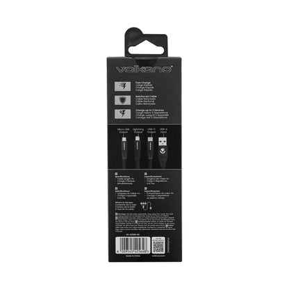 Volkano Slim Series Flat PVC 3-in-1 (Type-C / Lightning / Micro) Cable 30W 1m- Black