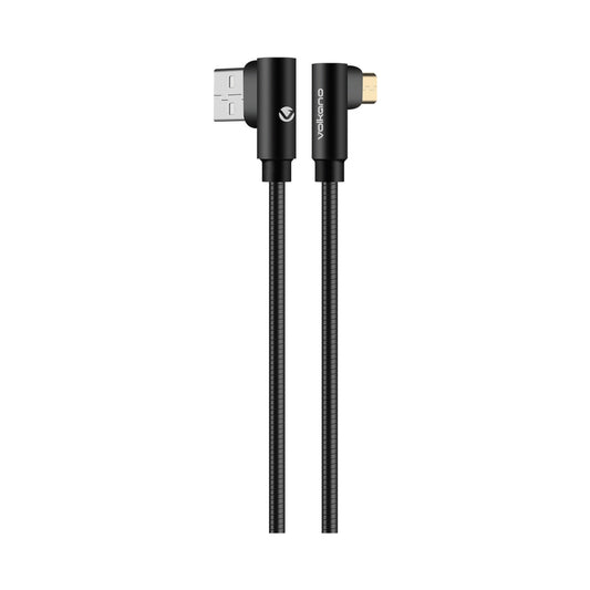 Volkano Iron Series Round Metallic Spring 90deg Micro USB Cable 1.2m - Black