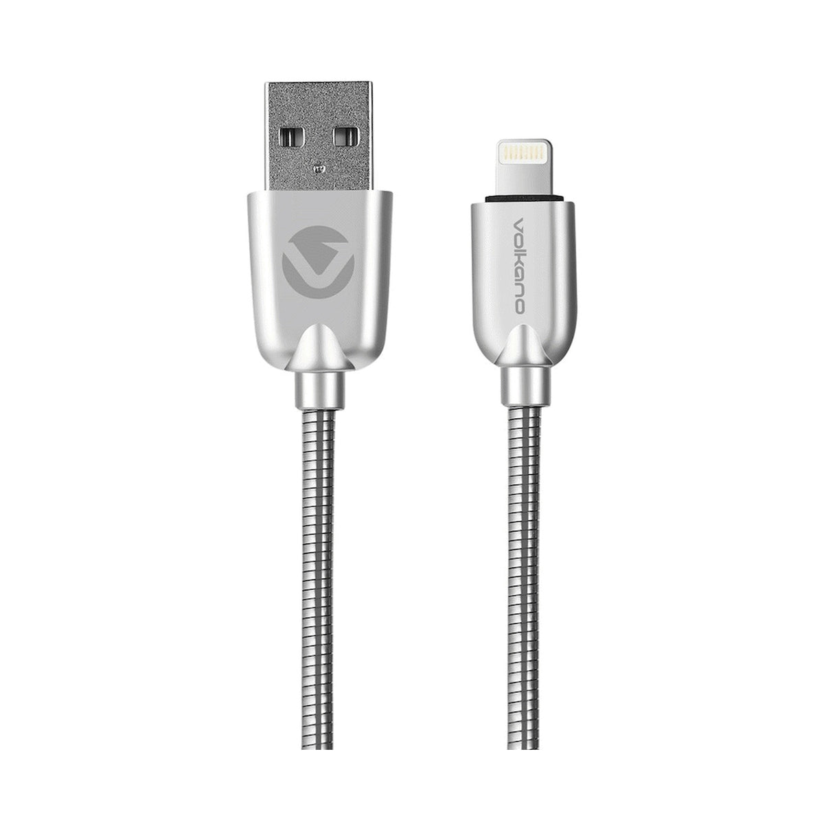 Volkano Iron Series Round Metallic Spring 90deg Micro USB Cable 1.2m - Silver