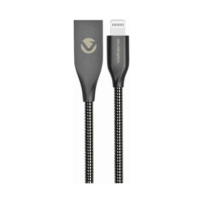 Volkano Iron Series Round Metallic Spring MFI Lightning Cable 6ft - Gun Metal