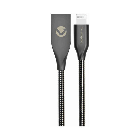 Volkano Iron Series Round Metallic Spring MFI Lightning Cable 6ft - Gun Metal