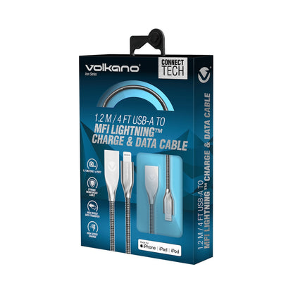 Volkano Iron Series Round Metallic Spring MFI Lightning Cable 1.2m - Silver