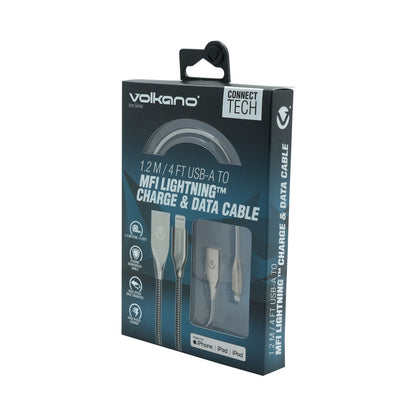 Volkano Iron Series Round Metallic Spring MFI Lightning Cable 1.2m - Silver