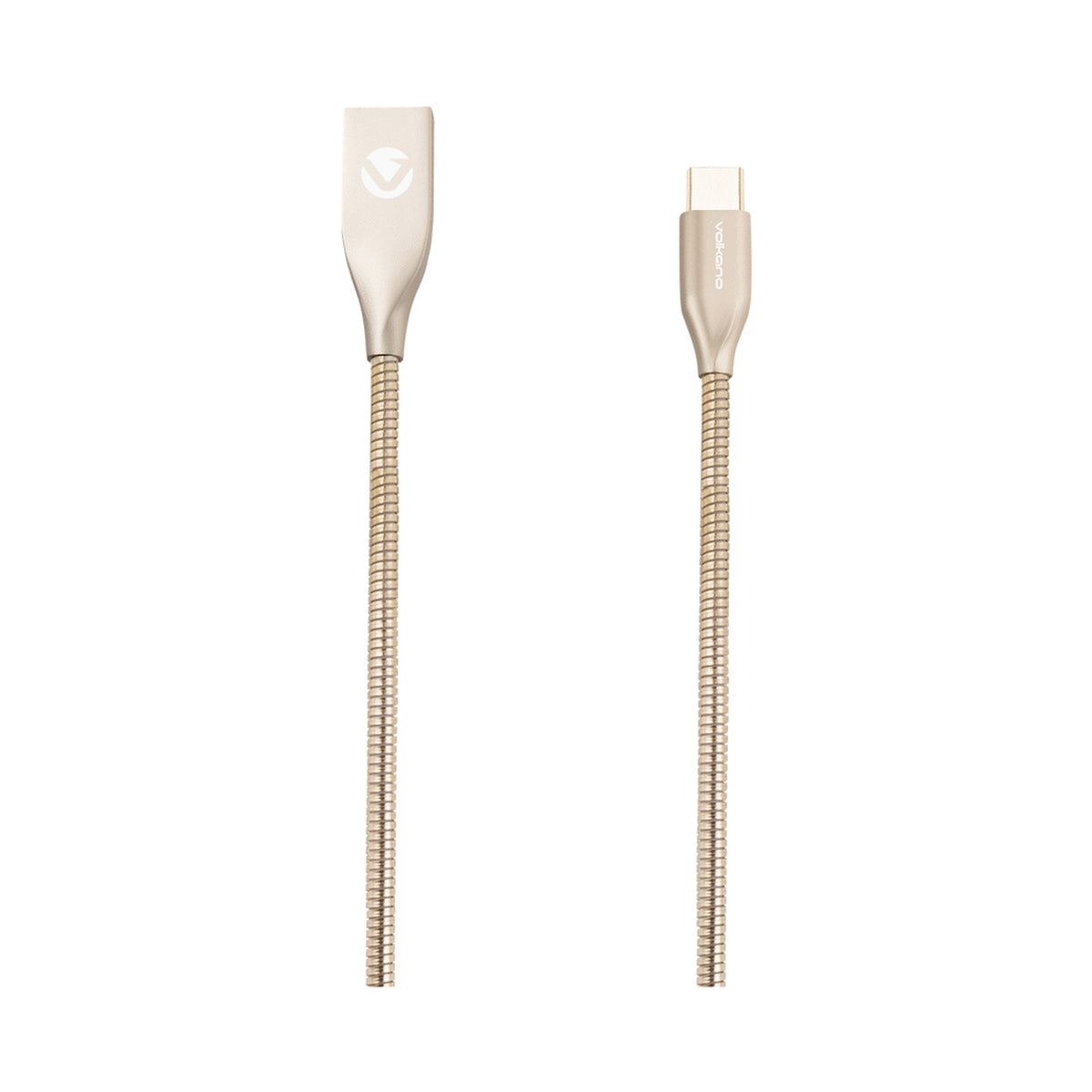 Volkano Iron Series Round Metallic Spring Type-C Cable 1.2m - Champagne Gold