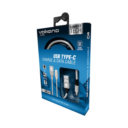 Volkano Iron Series Round Metallic Spring Type-C Cable 1.2m - Silver