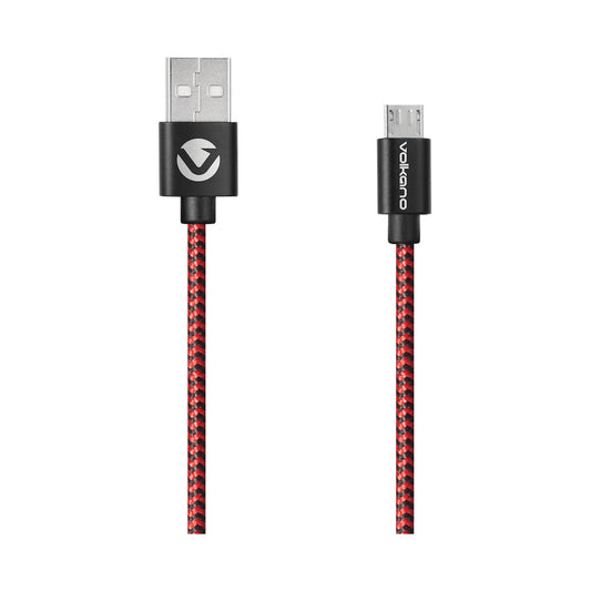 Volkano Braids Series Nylon Braided Micro USB Cable 1.2m - Black & Red